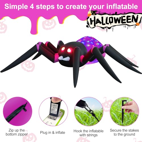 12ft Purple Spider Halloween Inflatable Decoration with LED Lights - Outdoor Lawn & Garden Scene