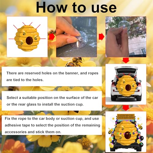 Halloween Bee Theme Car Decorations Kit with Balloons & LED String Lights - Trunk or Treat