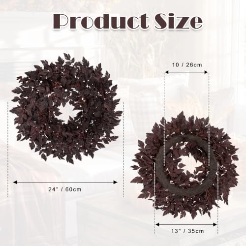 Fall Cimicifuga Wreath - 24-inch Artificial Autumn Door Decor for Indoor & Outdoor