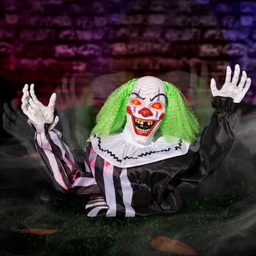 Halloween Animatronic Groundbreaker Clown Outdoor Decor - Scary Talking Motion-Activated with Lighted Eyes