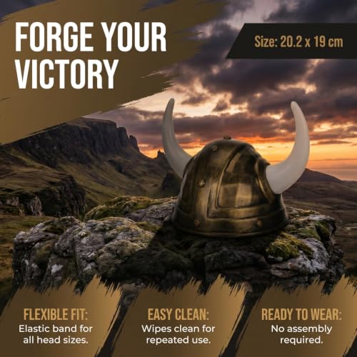 Golden Viking Helmet with Horns - Medieval Barbarian Warrior Party Hat for Kids & Adults