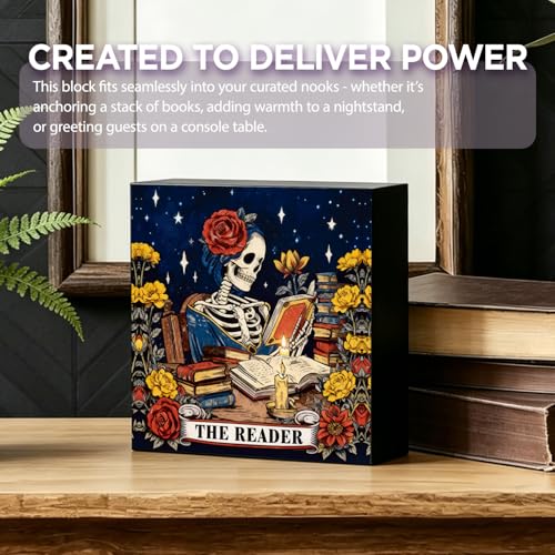 Rose Reader Skeleton Wooden Sign Gothic Dark Academia Desk Decor - The Reader