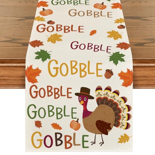 Thanksgiving Table Runner with Maple Leaves - Seasonal Fall Decor 13x48 Inches
