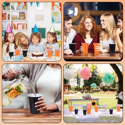 Black & Orange Plastic Cups 16 oz Bulk Disposable Party Cups - Fall & Halloween