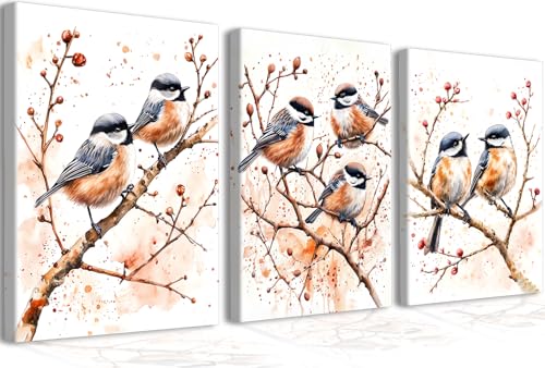 Bird Wall Art Canvas Painting - Cute Watercolor Bird on Branch, 16x12 Inch - Variation of THIS listing