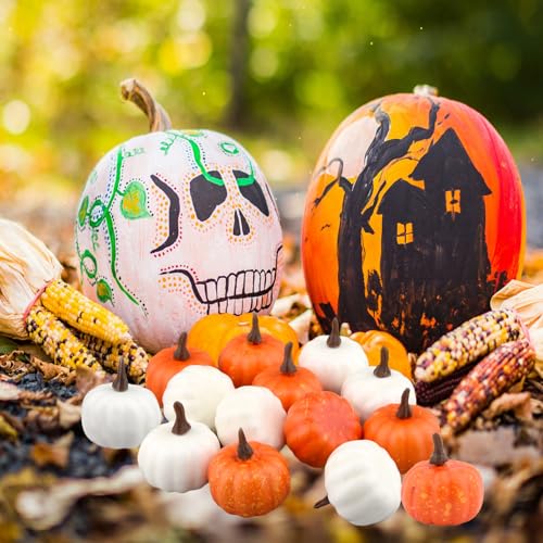 Mini Artificial Pumpkin Set for Fall Harvest & Holiday Decor - 24 Pcs
