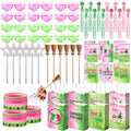 Pink and Green Witch Party Favors Set with Wands, Notepads, Glasses, Bracelets, Gift Bags, and Bubbles - 72 Pieces