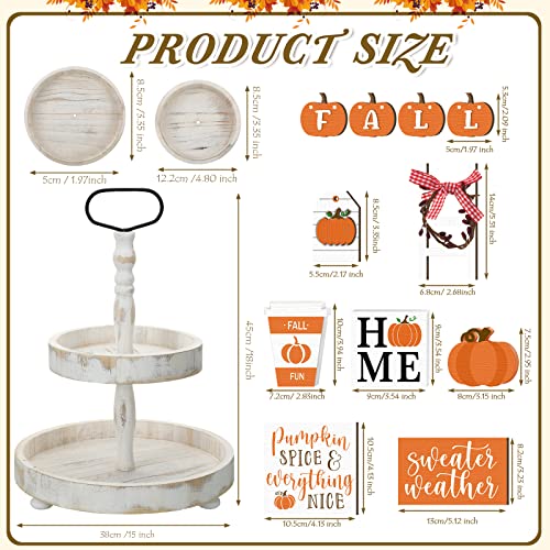 Autumn Style Two Tiered Tray Decor Set with 11 Wooden Signs - Farmhouse Fall Home Decor