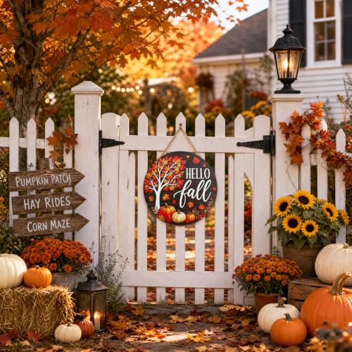 Fall Outdoor Welcome Sign for Front Door Halloween Decor - Rustic Wood