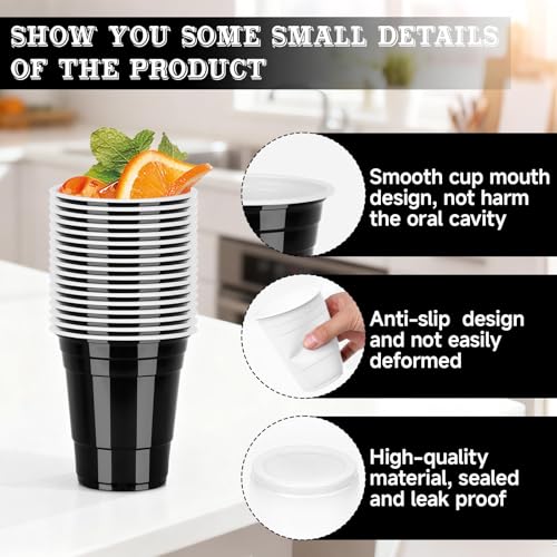 Black Plastic 16oz Disposable Party Cups - 100 Pack, Suitable for Events & Outdoor Gatherings