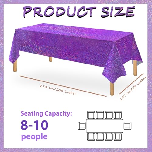 Purple Holographic Tablecloth Set - 2 Pack 54x108 Inches Disco Party Decor