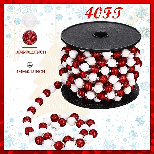 Christmas Candy Garland Beads Set - Multi Color Glitter 40ft with White, Red & Silver Variations