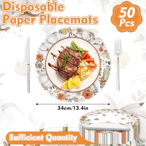 Fall Paper Placemats with White Pumpkin Design - 50 Pack, 13.4 Inch