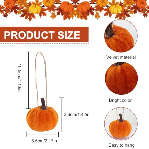 16 PCS Caramel Velvet Pumpkin Ornaments - Mini Hanging Fall Decor