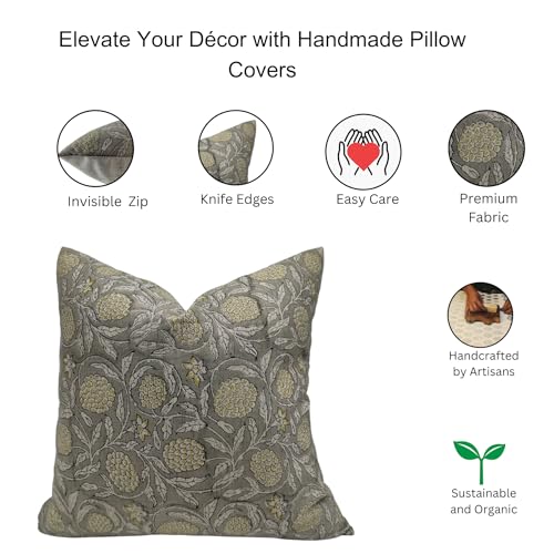 16x16 Inch Linen Blend Decorative Throw Pillow Cover Mustard & Brown Variation