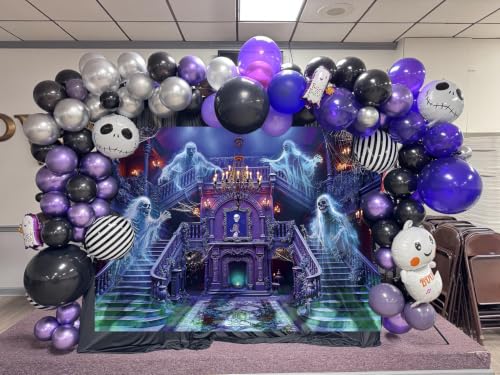 Halloween Haunted Mansion Backdrop Banner 10x8FT Ghost Staircase Spooky Castle Photography Background Gothic Horror House Decorations for Kids Adults Photo Booth Props