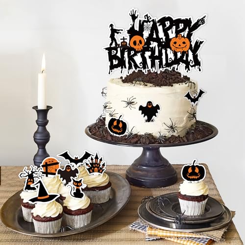 Halloween Cake Toppers 73PCS Set Horror Theme Decorations for Birthday & Party
