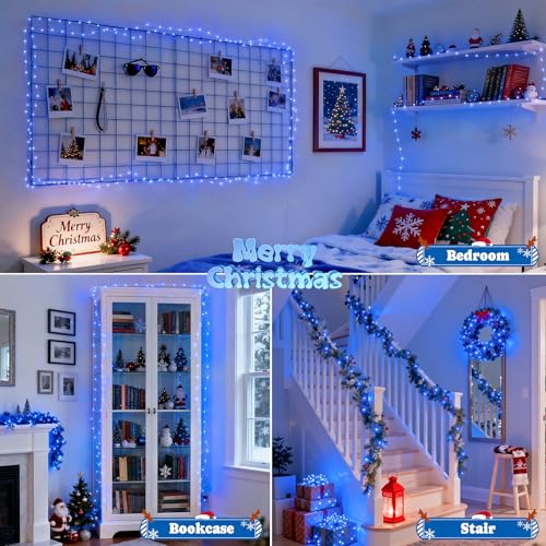 2 Pack Blue Battery Operated Fairy Lights with Remote, 200 LEDs, 66ft