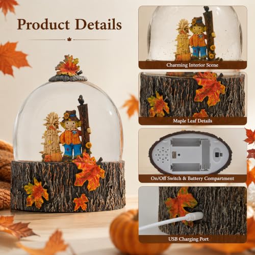 Light Up Fall Snow Globe for Tables - Thanksgiving Harvest Autumn Decoration - Brown & Orange