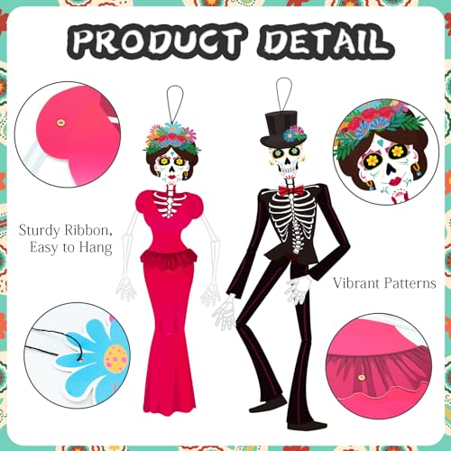 2-Piece Day of the Dead Sugar Skull Door Decorations - Vibrant Mexican Fiesta Set