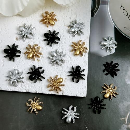 Halloween 3D Spider Nail Charms Set - Black Gold Silver Rhinestones & Spiders - 120 Pcs - Variation: Spider