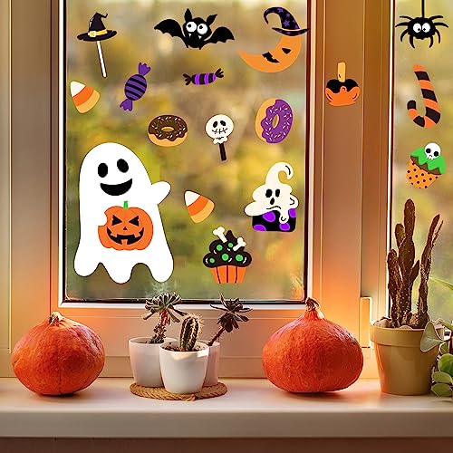 Halloween Window Clings Set - 6 Sheets with Pumpkin Ghost & Spooky Stickers