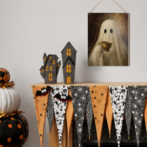 Halloween Ghost Wall Decor Sign for Coffee Bar - Spooky Hanging Sign