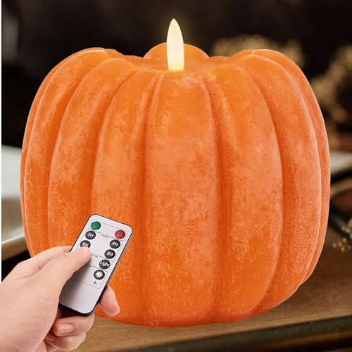 Flickering Flameless Pumpkin LED Candle - Orange Fall Decor, 4.9"H