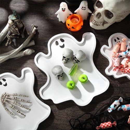 Halloween Ghost Wooden Serving Platters Set - Food Trays for Party Decor