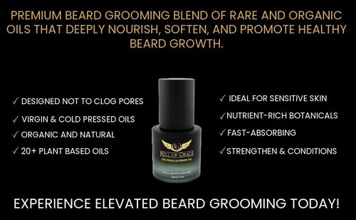 FULL OF GRACE Premium Beard Oil, Organic And Natural, With 22 Ingredients Including Argan, Jojoba, Abyssinian To Condition, Hydrate Beard And Moisturize Facial Skin | Fragrance: Oud | 30ml/1 fl oz