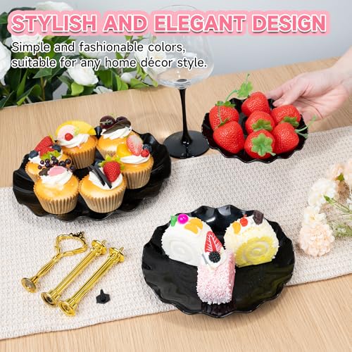 Black Plastic 3-Tier Cake Stand with Metal Rod - Dessert Display for Parties