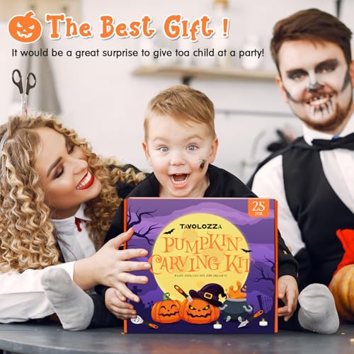 Pumpkin Carving Kit with Stainless Steel Tools, Cookie Cutters, Flameless Candles & Stickers for Halloween