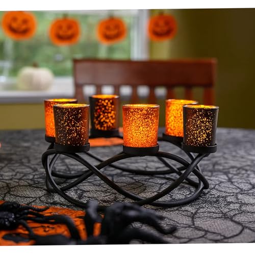Halloween Centerpiece Tealight Holder - Orange & Black Indoor Decor Variation of Black/Orange