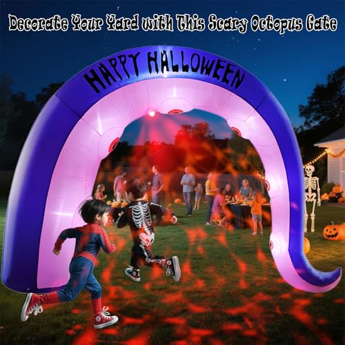 12FT Inflatable Octopus Archway Halloween Yard Decoration with Blood Projection Lights - Outdoor Haunted Entrance
