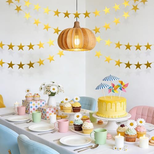 158Ft Gold Star Banner Streamers - 12 Pack Iridescent Glitter Stars Party Decor
