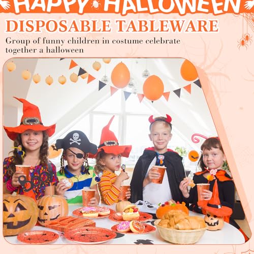 Halloween Spiderweb Disposable Party Dinnerware Set - Orange, 400 pcs
