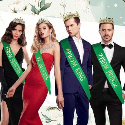 Prom Crowns and Tiara Set with Sashes - Green, King & Queen Costume Accessories