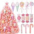 Pastel Christmas Candy Ornaments Set - Pink White Yellow Purple Green - 12 Decor Items