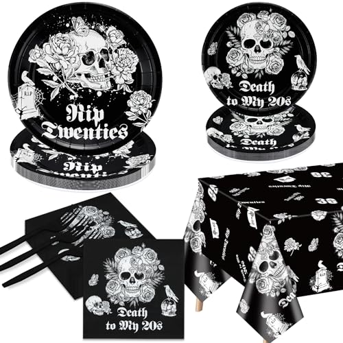 30th Birthday Decorations - Black Rip to My 20s Party Pack with Plates, Napkins & Tablecloth