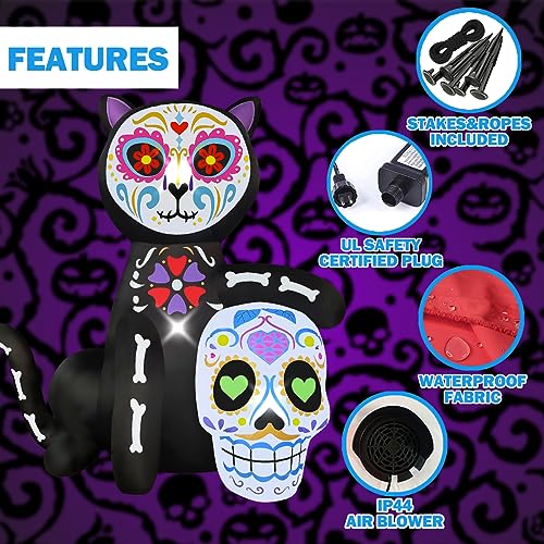 Halloween Inflatable Black Cat Skeleton Yard Decor - Spooky Garden Display
