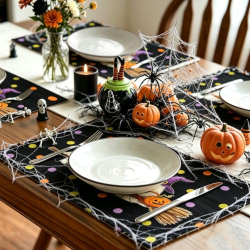 Halloween Ghost Table Placemats Set of 4 - Black, 18 x 12 Inches, Polyester