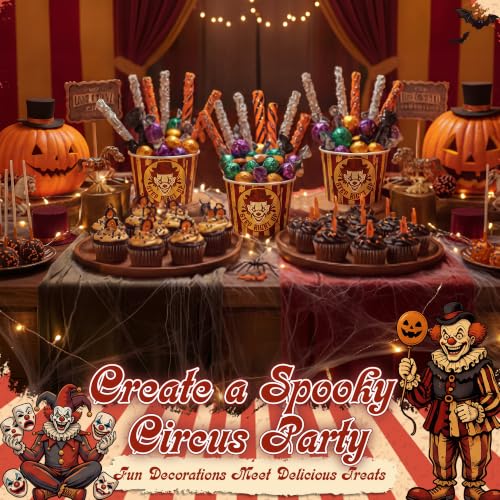 Halloween Circus Paper Snack Bowls - Creepy Carnival 16oz Disposable Cups (60 Pack)