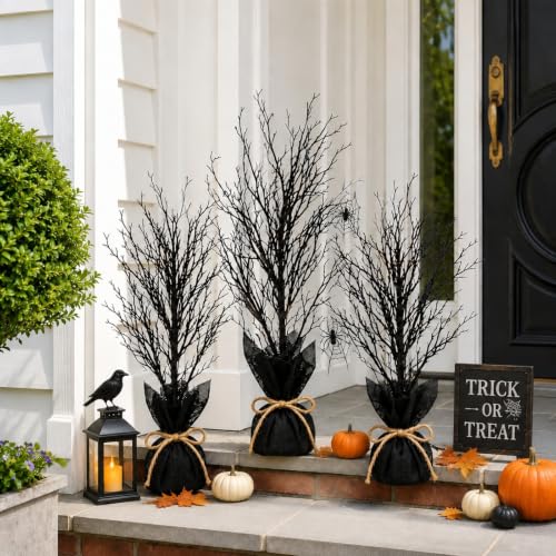 Halloween Black Tree Set - Spooky Outdoor & Indoor Decorations, 3 Pack