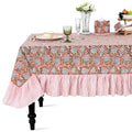 Dark Salmon Pink Cotton Ruffle Hand Block Print Tablecloth 60x60 Square - Ridhi