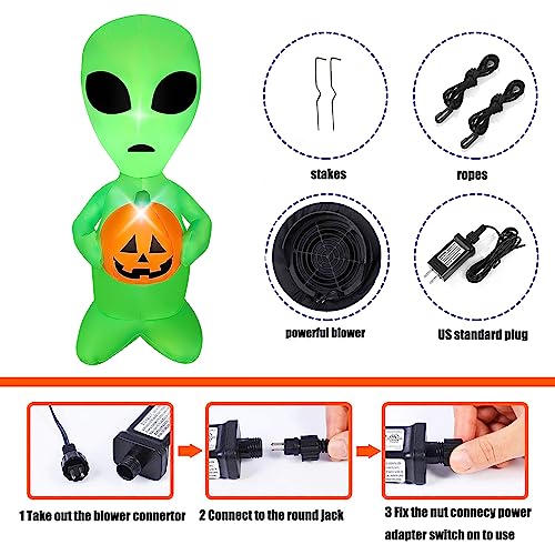 4FT Halloween Inflatable Alien with Pumpkin Decor and LED Lights