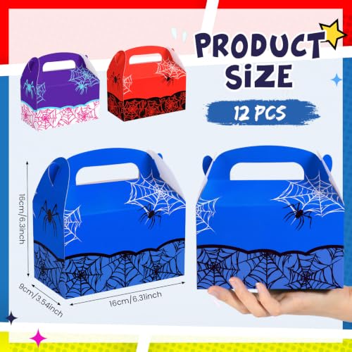 12 Pack Spider Party Gift Boxes - Multicolor Web Design for Birthday