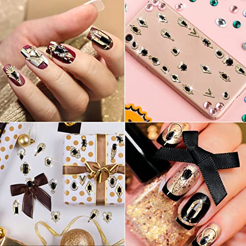 Black 3D Nail Charms Set with Rhinestones for Nail Art and Decorations