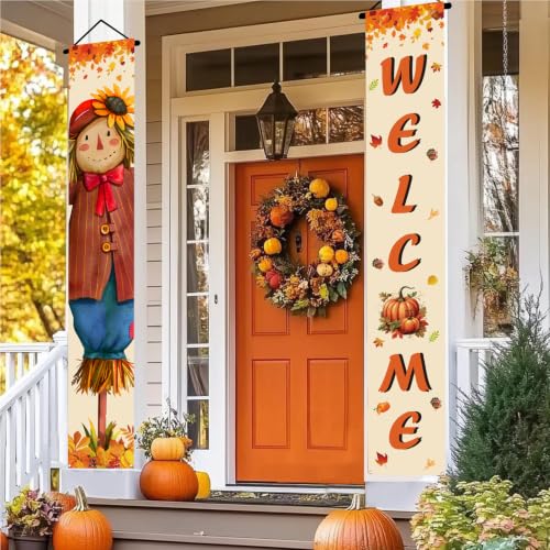 Fall Decor Banner with Scarecrow - Thanksgiving Autumn Banner for Porch & Wall