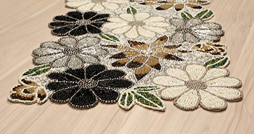 Lightnpro Beaded Floral Table Runner 13x36 Brown Multi for Holiday & Rustic Decor - Handmade