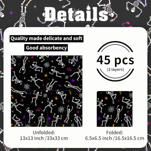 Multicolor Skeleton Halloween Paper Napkins 6.5 Inch - 45 Pack Party Supplies
